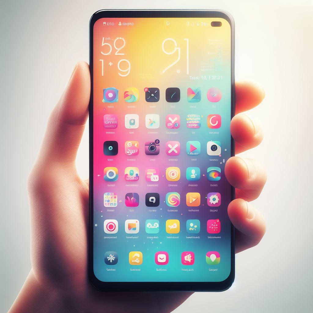 A person holding a phone on hand, showing a bunch of apps.